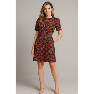 Liz Claiborne Dress Women's Size 6 Red Roses Floral  Cottagecore A LIne Short‎